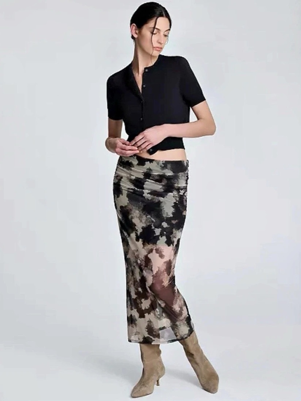 Kenneth Cole Abstract Floral Print Maxi Skirt